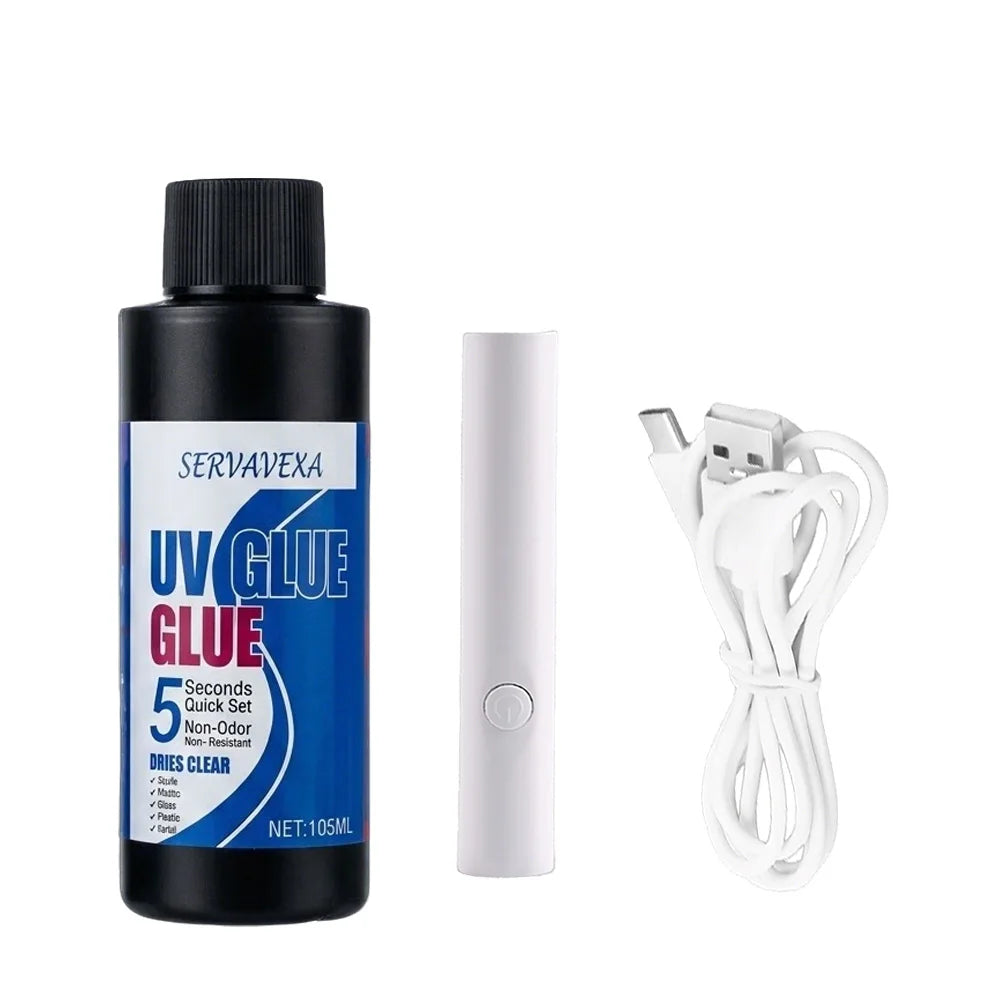 SERVAVEXA UV Glue 5s Quick Curing Resin Clear Hard Adhesive with UV Lamp Light for DIY Jewelry Making Craft Glass Metal Repair