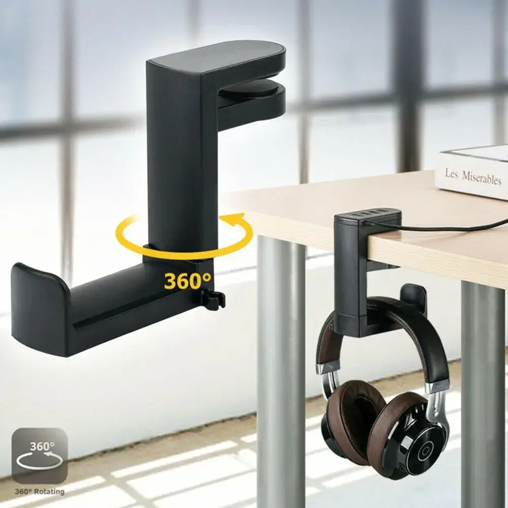 PC Gaming Headphone Stand Headset Hook Holder, Hanger Mount With Adjustable 360° Rotating Arm Clamp, Desk Mount Universal Bag