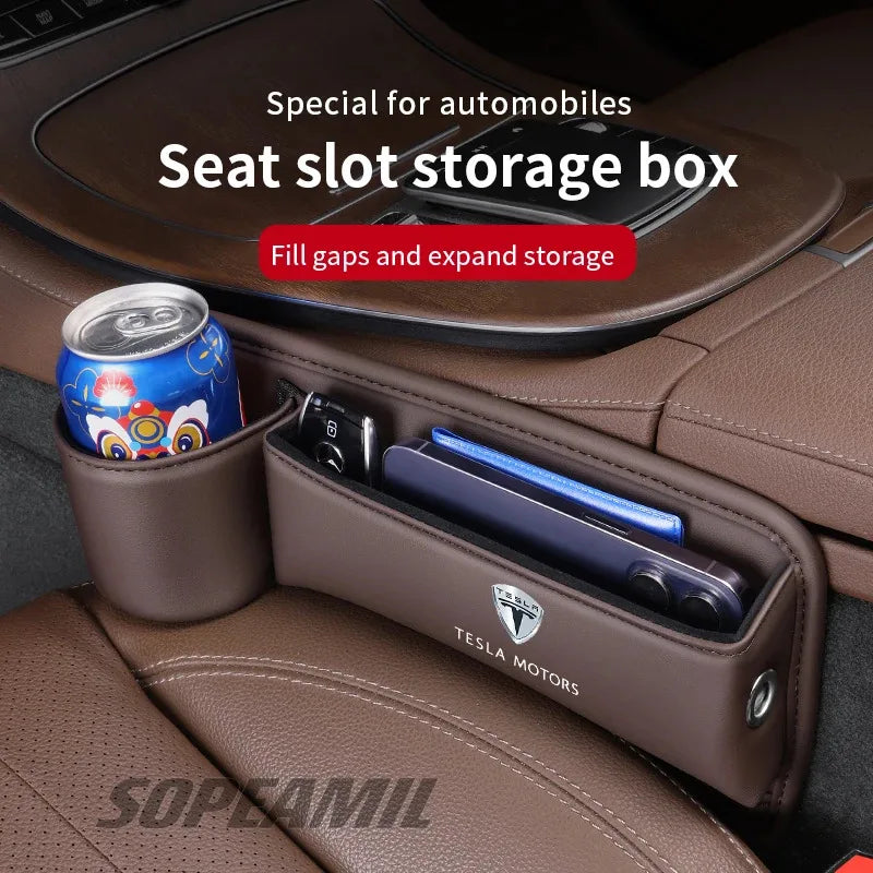 Tesla Cybertruck Beast Model 3 Model Y Model S Model X Car Leather Seat Multifunction Crevice Case Water Cup Holder Storage Box