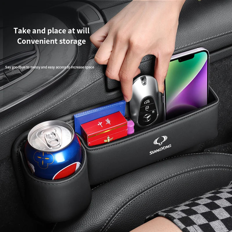 Car Storage And Finishing Leather Seat Gap Storage Box For Ssangyong Actyon Kyron Korando Musso Rexton Tivoli Auto Storage Box