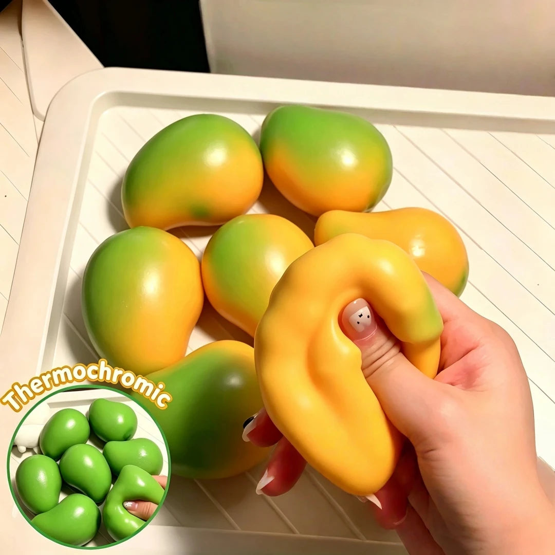 2026 New Handmade Crispy Mango Stress Ball Squeeze Toy Color Changing Mango Squishy Fidget Ball ASMR Sensory Stress Relief Toy
