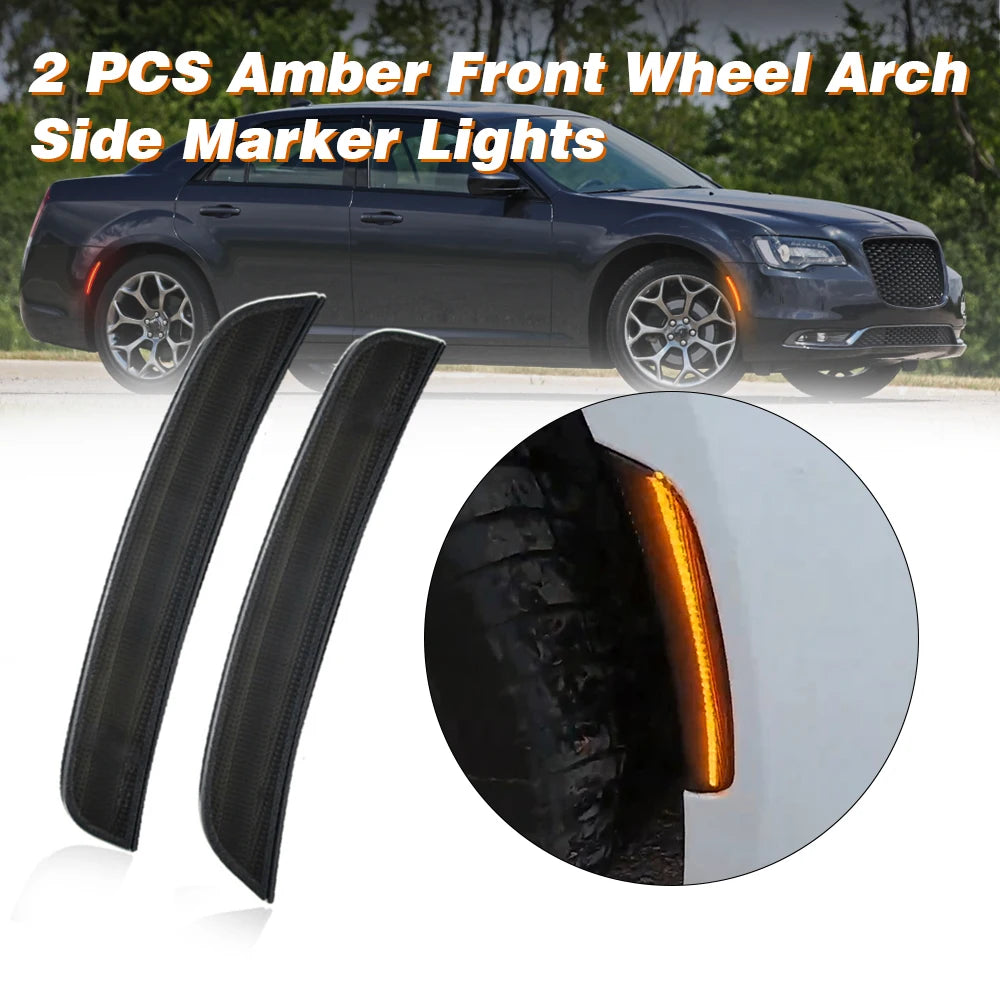 4Pcs LED Side Marker Mirror Indicator Lamp For 2015-2021 Chrysler 300 Smoked LED Side Marker Light Front Rear Turn Signal Lig