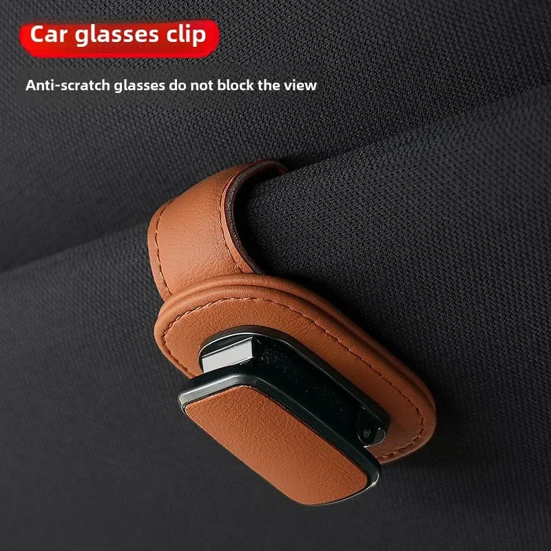 Universal Car Sunglasses Holder Car Metal Leather Clip Card Ticket Holder Auto Sun Visor Glasses Box Decoration Accessories
