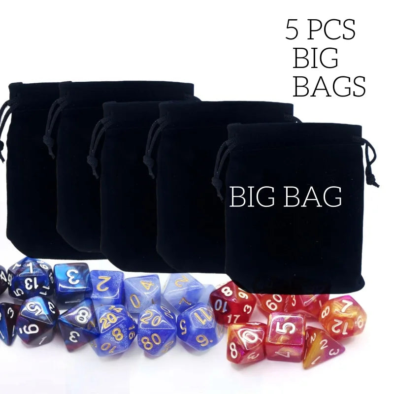 5 PCS Dice Bag pouch  Flannelette Small Big Black Drawstring Dice Bag For Collecting DND Dice