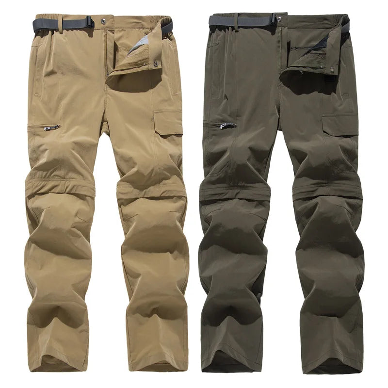 NUONEKO New Elastic Mens Hiking Pants Outdoor Sport Summer Quick Dry Waterproof Detachable Camping Trekking Climbing Cargo Pants