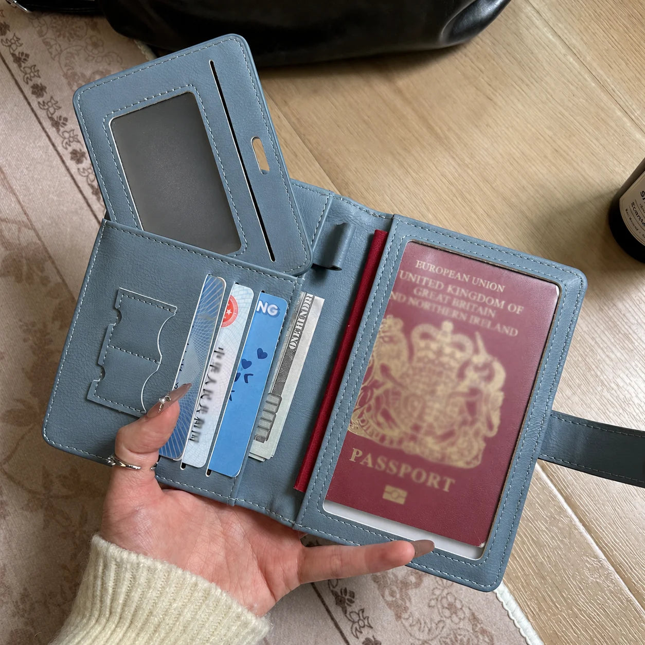 Card And ID Holder Cute PU Leather Document Holder Denim Travel Wallet Decorative Embroidery Passport Organizer For Document