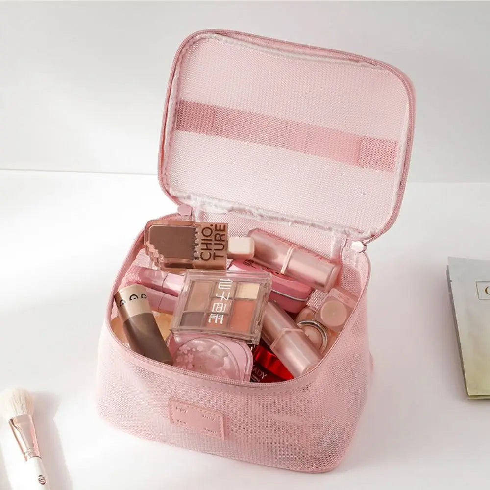 Portable Mesh Handheld Makeup Bag Lightweight Zipper Transparent Mesh Cosmetic Bag Square Large Capacity Cosmetic Cases