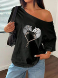 100% Cotton Plus Size Cute Heart Shaped Rats Graphic Shoulder Loose Print T-Shirt Oversized Y2K Style Graphic Tees Women Tops