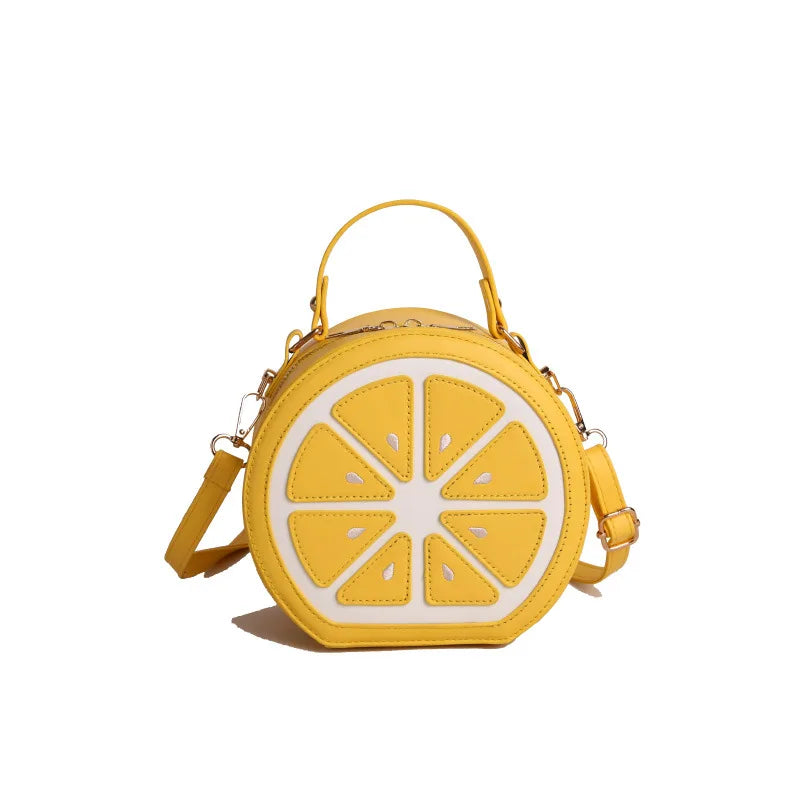 Novelty Lemon/orange Slice Crossbody Bag, Cute Fruit Shaped Pu Leather Purse with Top Handle