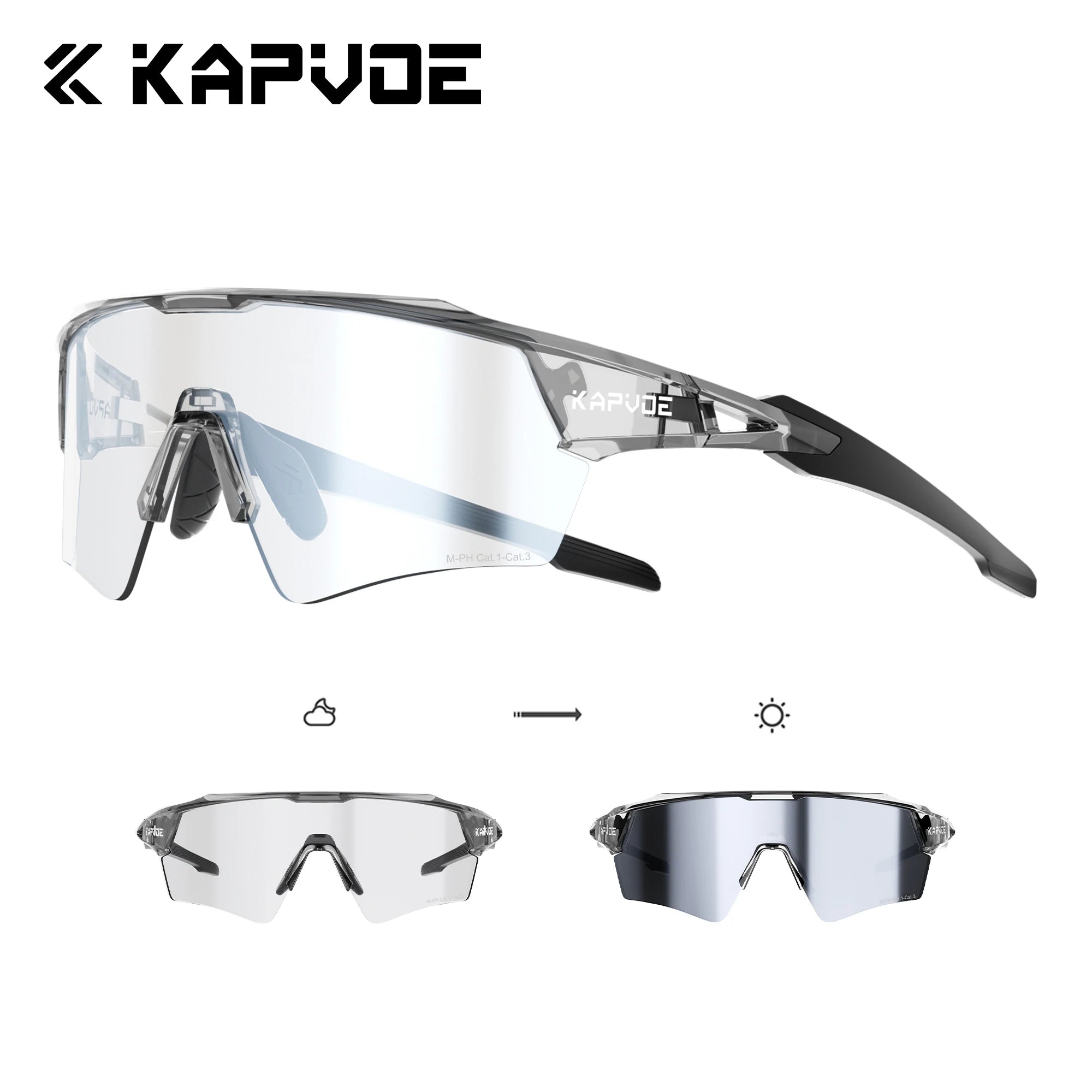 Kapvoe Hot Shadowless Photochromic Cycling Glasses Lighteight UV400 Sunglasses Men Women Bike MTB Eyewear Riding Outdoor Running