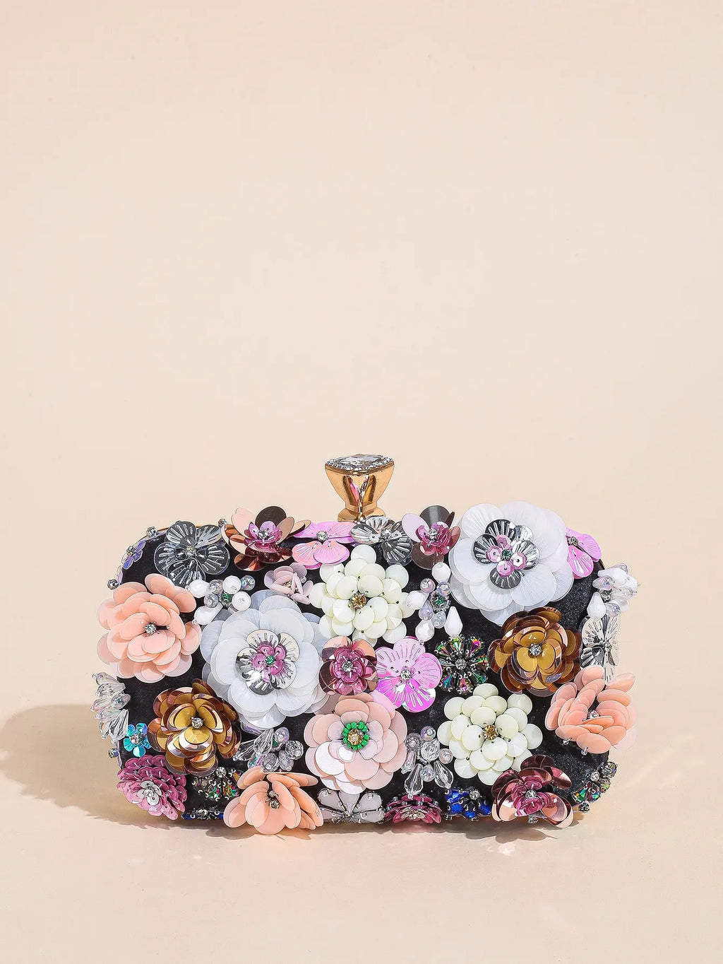 I PC Black Elegant Floral Beaded Clutch, classic Banquet Purse,Women's Fashion Evening Bag Foren Wedding Party Prom