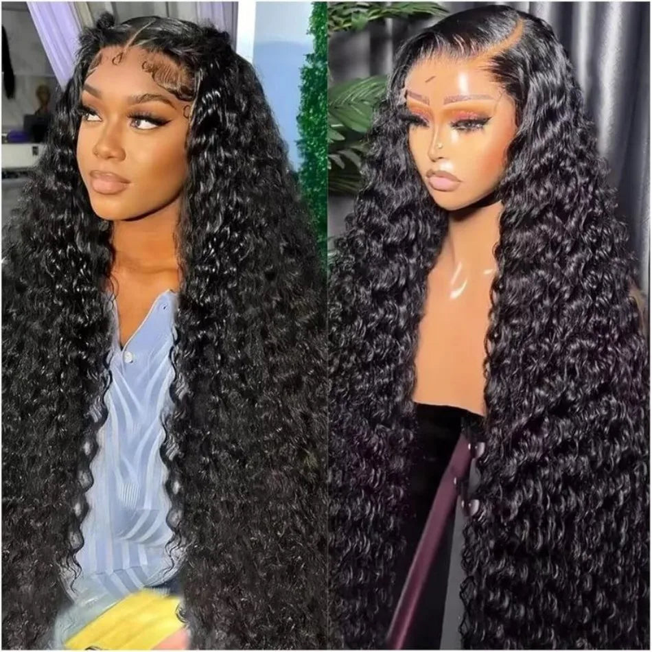 13X6 Hd Lace Frontal Wig Curly Deep Wave Human Hair Wigs 40 Inch Lace Front Wigs Brazilian Natural Black 230 Density Pre Plucked