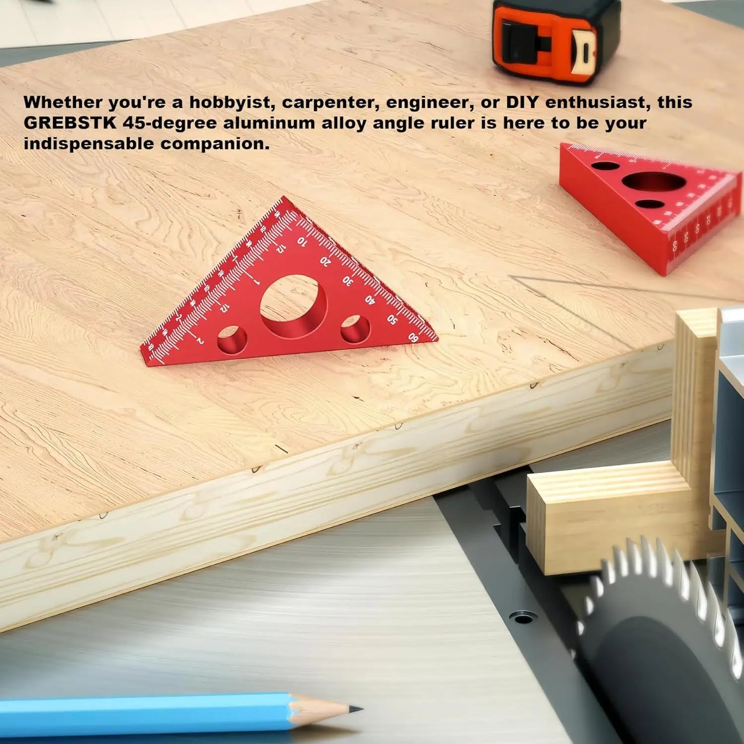 Aluminum Alloy Triangle Ruler 45/90 Degree, Frosted Right Angle Gauge，Durable and Precision Measuring Tool