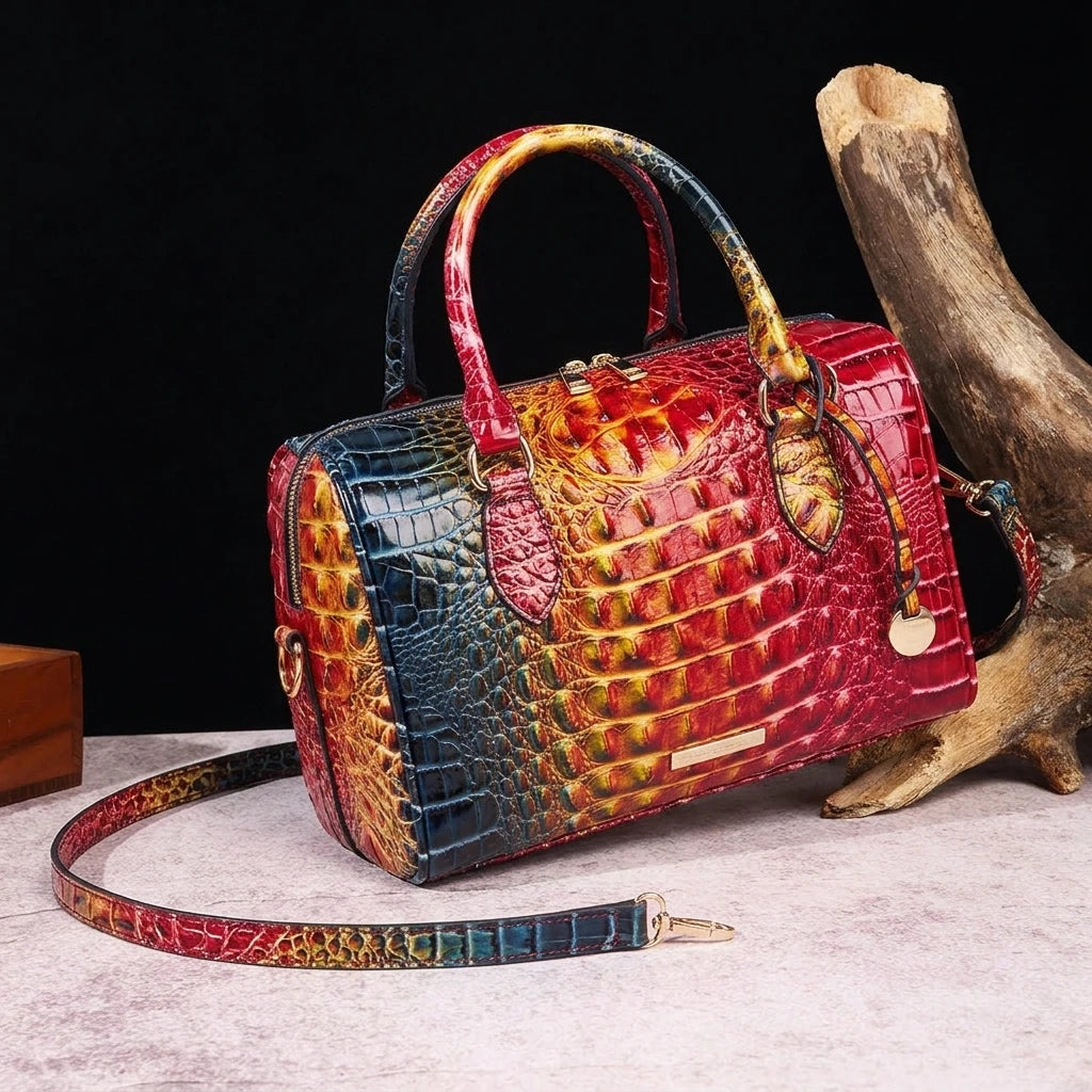 Gradient Embossed Duffle Bag Top-Handle Satchel with Detachable Strap, Casual Boston Style Crossbody Bag for Travel, Daily Commute, Weekend Getaway, Lightweight Multi-Purpose Tote Bag for Women Outdoor Activities