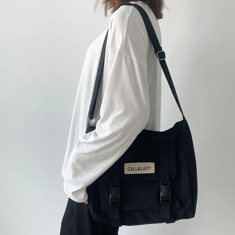 Waterproof Canvas Diagonal Cross Bag Youth Fashion Version Ladies Large Capacity Shoulder Bag Solid Color Women Messenger Bags