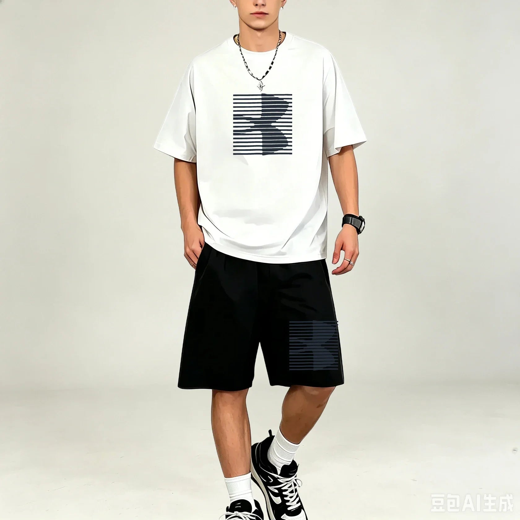Men T‑Shirts Sets Simple Solid Color 2‑Piece Outfit Breathable Cotton T‑Shirts Sets Fashion Casual Sport Suit Workout Daily Wear