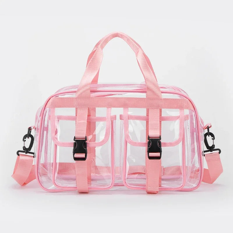 Fashion Versatile Solid Color PVC Transparent Travel Duffels 2025 New Hot Sale Zipper Simple Large Capacity Casual Shoulder Bag