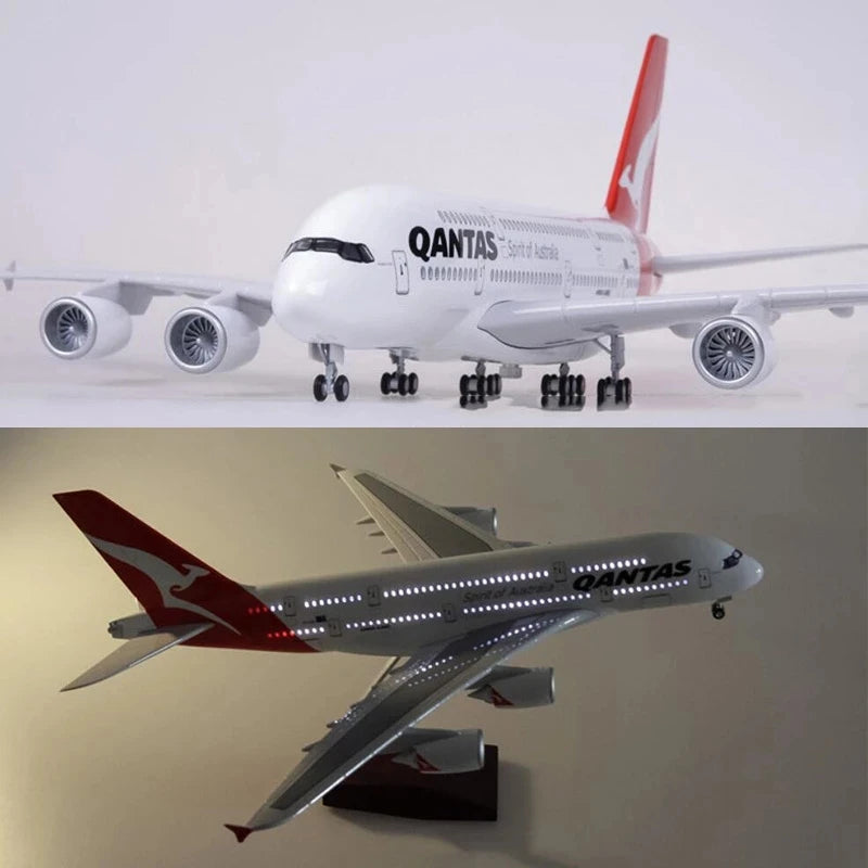 A380 Qantas Airline 45.5cm Airplane Model 1/160 Scale Die-Cast Plastic Resin Collectible with Light & Wheels