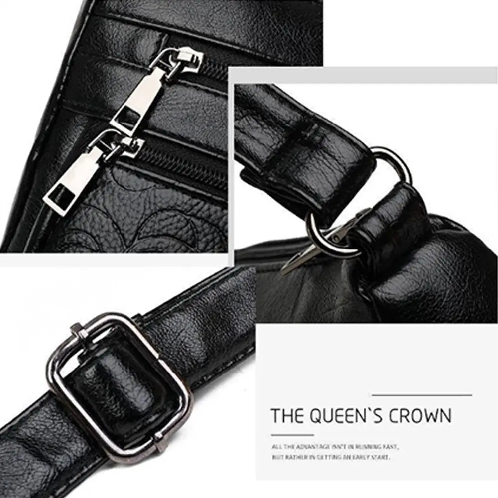 Fashion PU Leather Buying Vegetable Bag Black Large Capacity Middle-aged Mother's Bag Multi-layer Shoulder Messenger Bag Woman