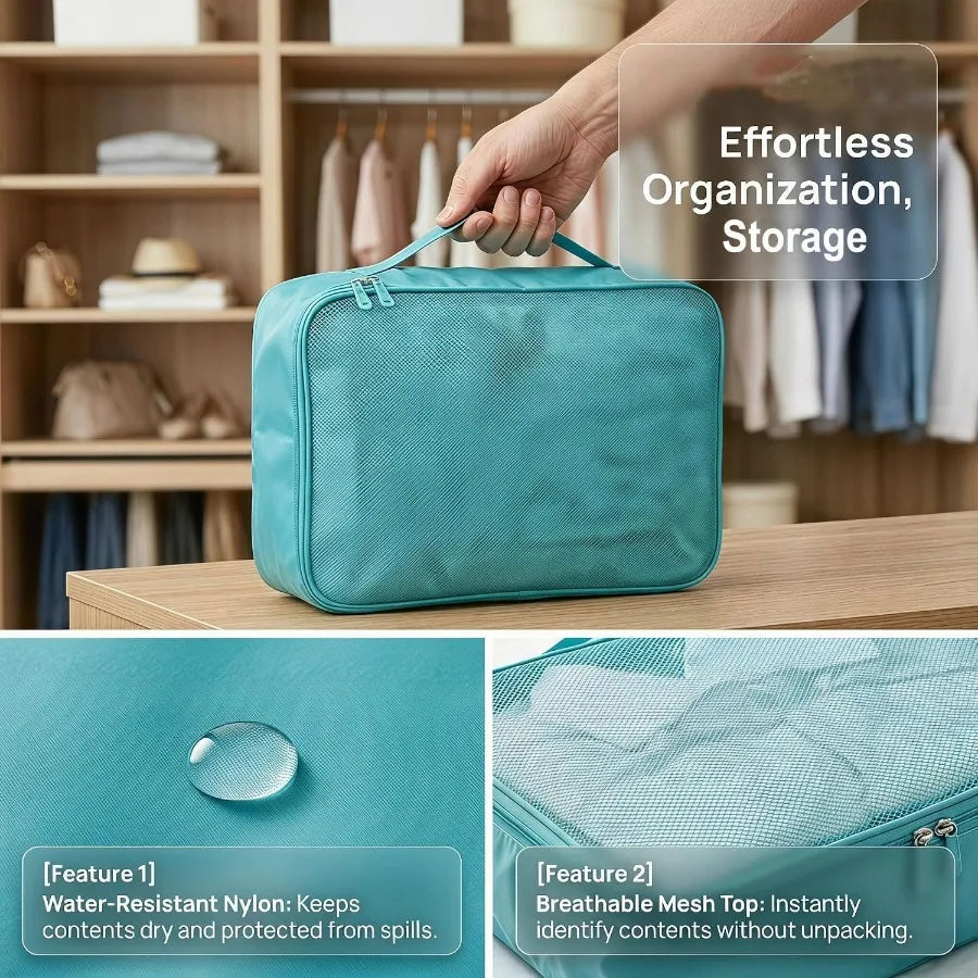 4/6Pcs Foldable Packing Cubes Luggage Packing Organizers for Travel Lightweight,See Through Breathable Mesh Design 40*30*12CM