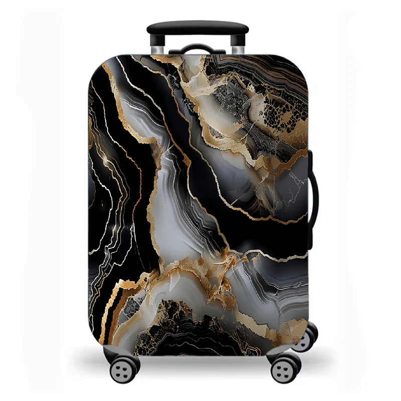 Luggage Cover, Gold Foil Fluid Marble Agate Print Stretch Suitcase Protector, Luxury Neutral Abstract Travel Design