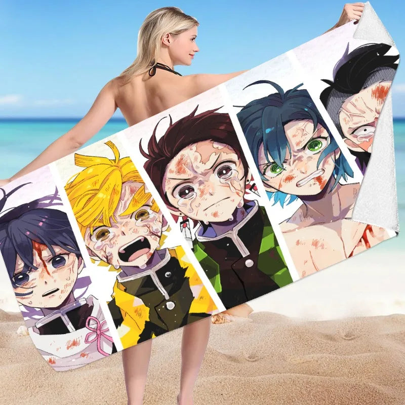 Creative Demon Slayers Cute Beach Ultra-fine Fiber Double-sided Velvet Beach Towels Versatile Bath Square Towel Beach Towel Gif