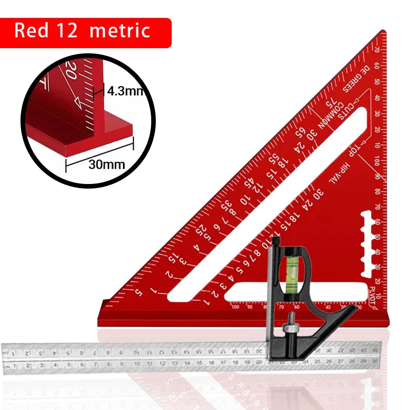 Premium Rafter Square and Combination Triangle Square Set, Woodworking Framing Square, Ruler and Protractor Tool Set