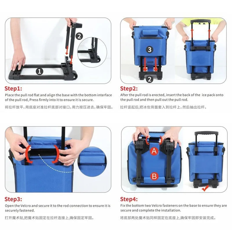 Rolling Cooler Bag with Handle Large Insulated Tote for Picnic, Camping, Car Travel Wheeled Thermal Lunch Box Portable
