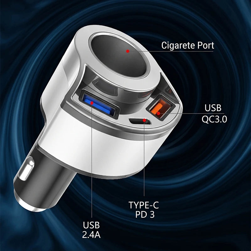 Fast Charging Multi Port Vehicle Power Adapter Car Charger with Cigarette Lighter Splitter Socket Type C Dual USB A  For iPhone
