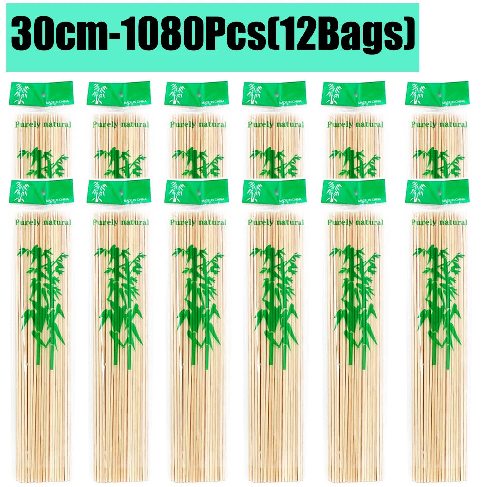 90-1350Pcs Disposable BBQ Bamboo Sticks 15/20/25/30cm for Grilling, Fruit, Kabob,BBQ, Barbecue, Kitchen, Camping, Outdoor