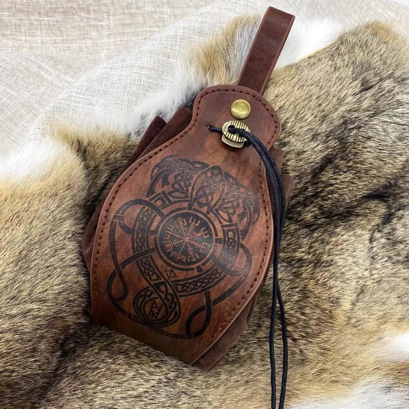 Genuine Leather DND Dice Bag Tray - Cute Drawstring Pouch RPG D&D Roleplaying Coin Purse Gift Ideas Medieval Knight Waist Pouch
