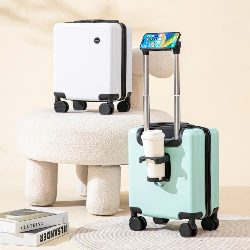 Air Travel Suitcases on Wheels With Cup Holder Carry-on Suitcase for Flight Traveling Box Luggage Trolley Small Valise De Voyage