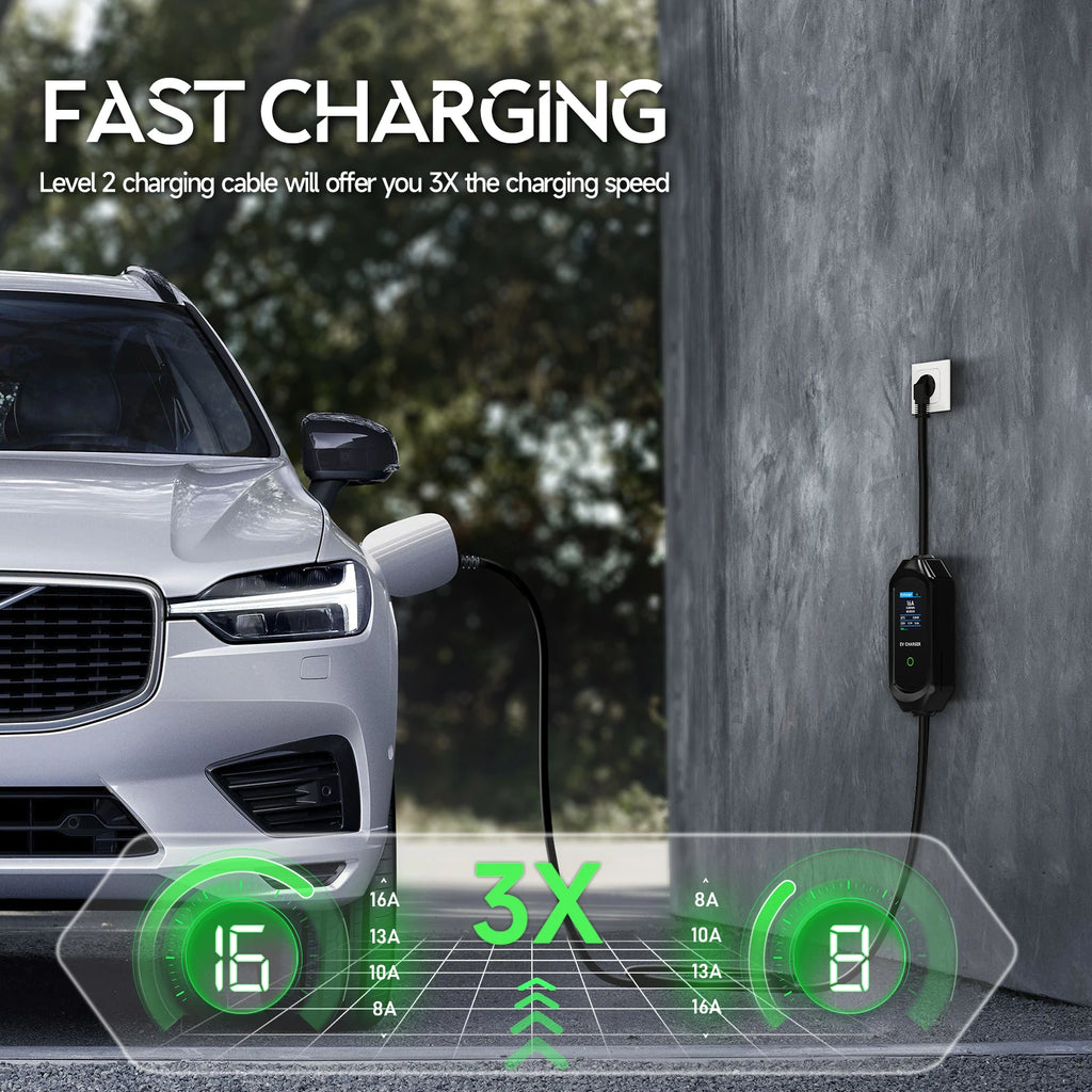 AFEEV Portable EV Charger Type2 IEC62196-2 16A EVSE Fast Charging Cable Type1 SAE J1772 Wallbox 3.5KW GBT Electric Car Charger