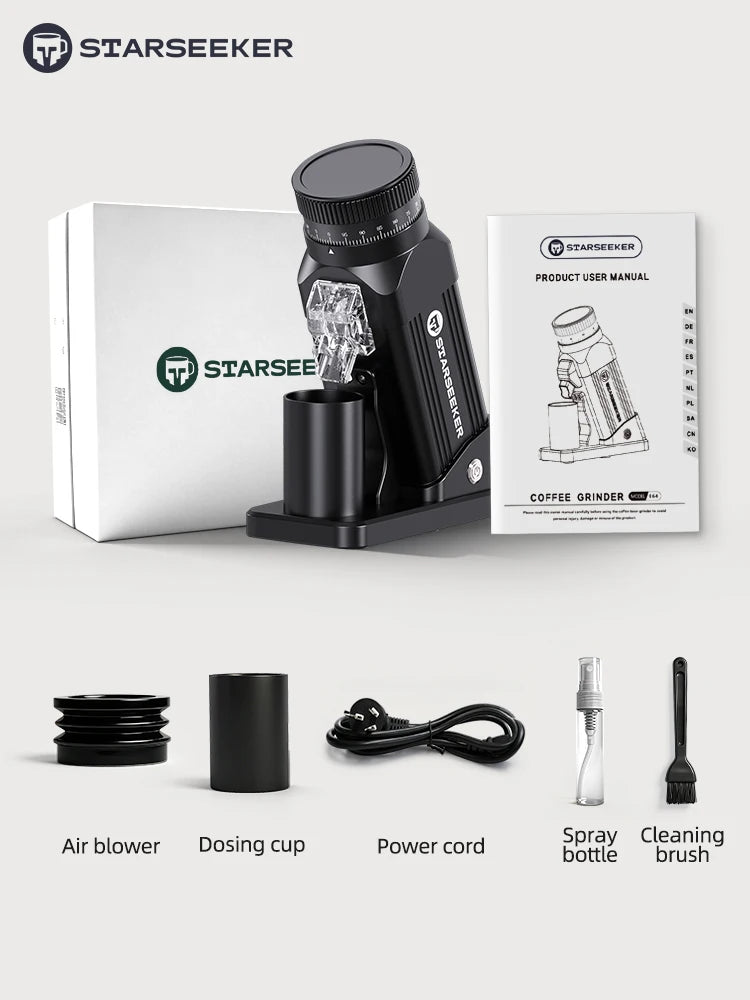 STARSEEKER E64 Electric Coffee Grinder 64MM Espresso Titanium Flat burr Stepless Fineness Adjustment Home Bean Grinder Black