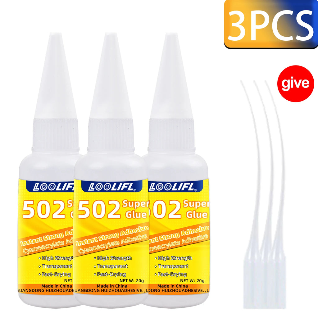 502 Super Glue Cyanoacrylate Instant Adhesive Quick-drying Strong Bond  for Plastic Rubber Metal Wood Glass Liquid Glue Tool 20g