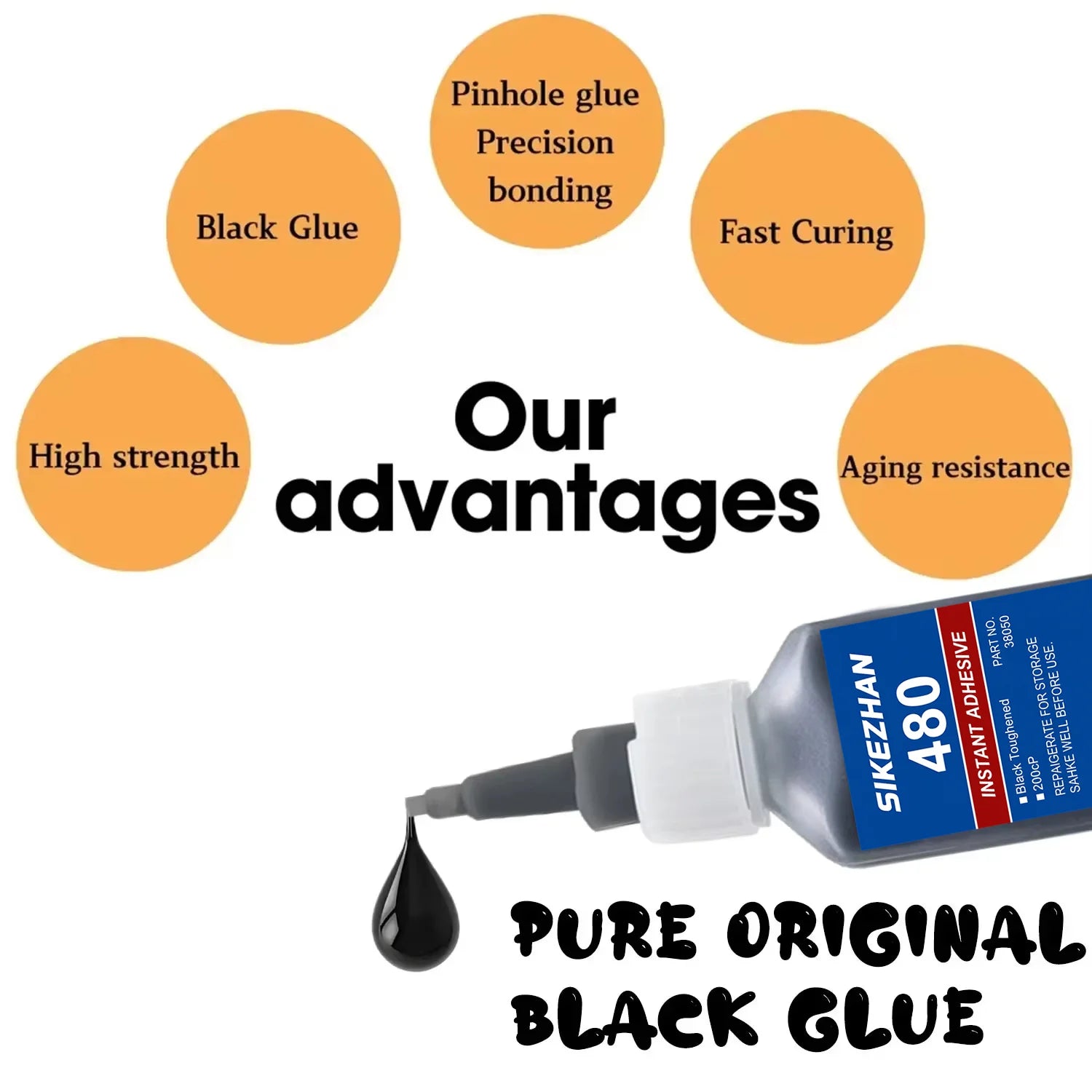 SIKEZHAN 480 Black Super Glue Instant Adhesive Heavy Duty Waterproof Rubber Tire Repair Glue for Metal Plastic Wood Ceramic 20g