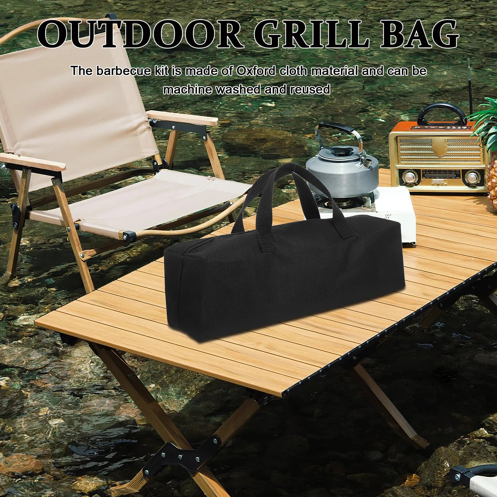Grill Tool Storage Bag Waterproof Oxford Fabric Outdoor Bbq Utensil Organizer Compact Lightweight for Camping Picnic Grilling