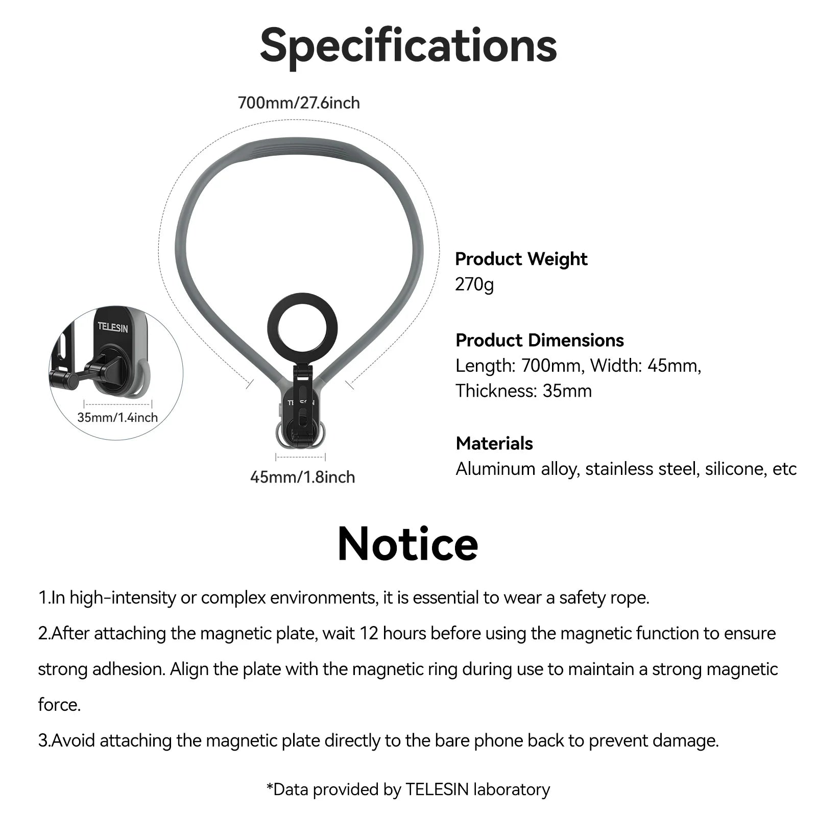 TELESIN Max Magnetic Neck Mount Silicone Quick Release Hold for Iphone 15 14 13 12 11 10 SAMSUNG HUAWEI XIAOMI Phone Accessories