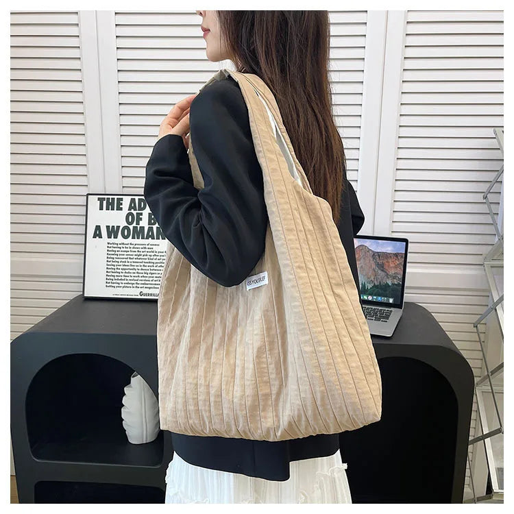 Summer Large Capacity Casual Handbag Women's Shoulder Bag Simple Match All Occasions Student Commuting Tote Bag Soft Nylon