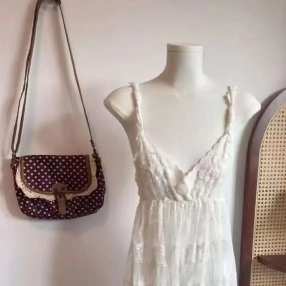 New Polka Dot Vintage Bag Canvas Casual Crossboby Bag Lace One-Shoulder Bag