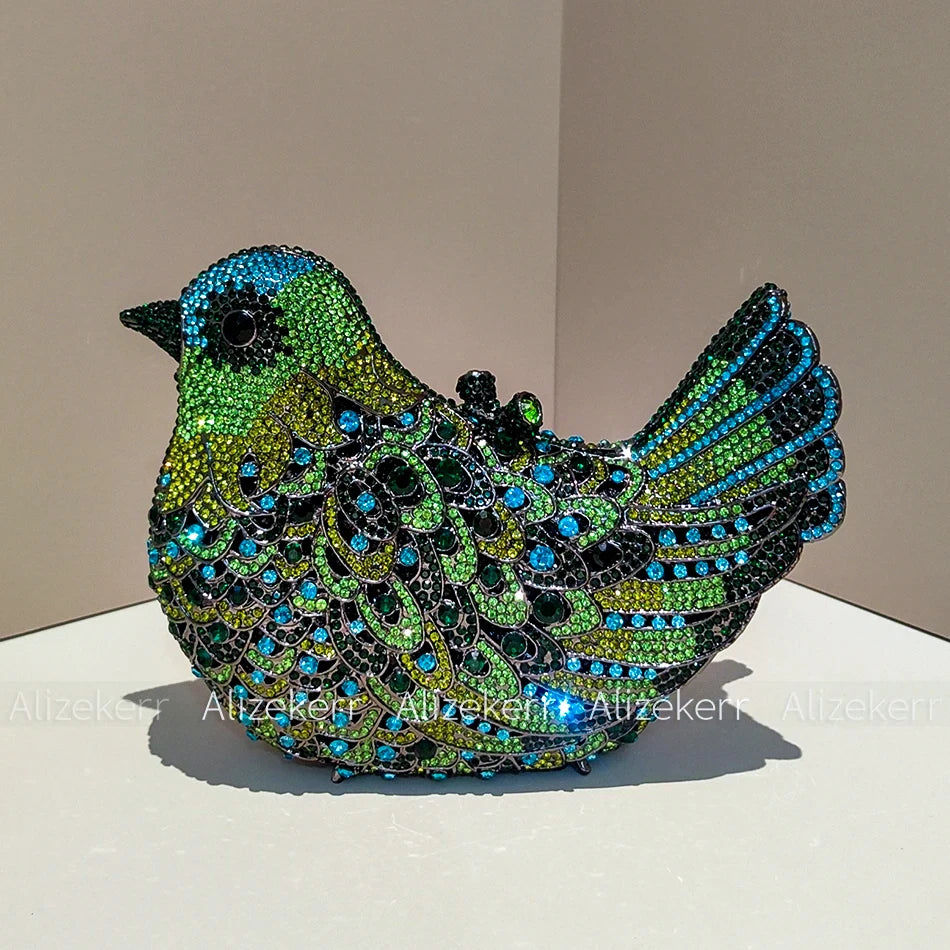 Alizekerr Pigeon Shaped Crystal Evening Bags Women Gorgeous Rhinestone Metallic Bird Clutch Purses Ladies Unique Handbags Party
