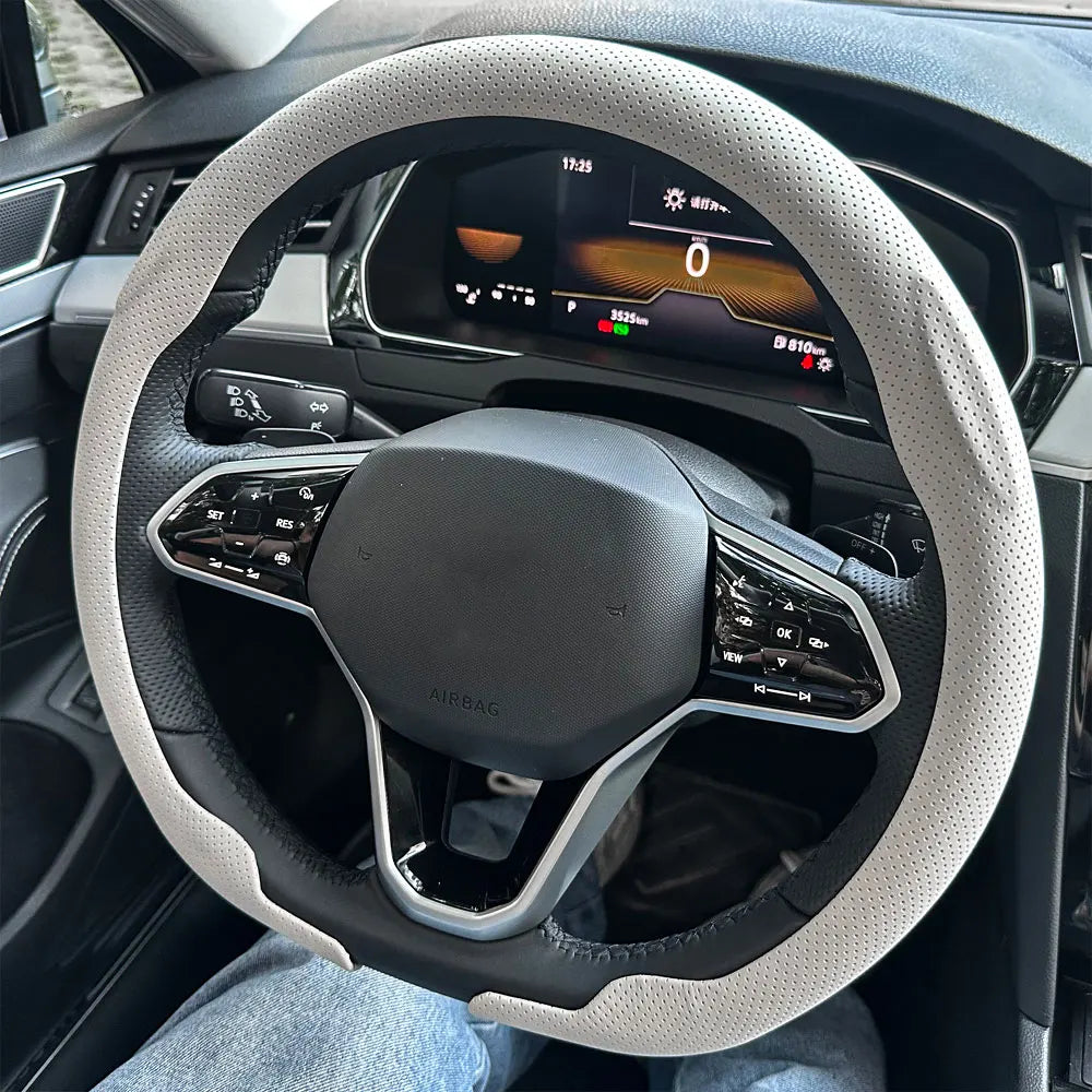 Steering Size 36-38cm Universal Non-slip Round Breathable Leather Car Steering Wheel Cover Protector Suitable Auto Accessories