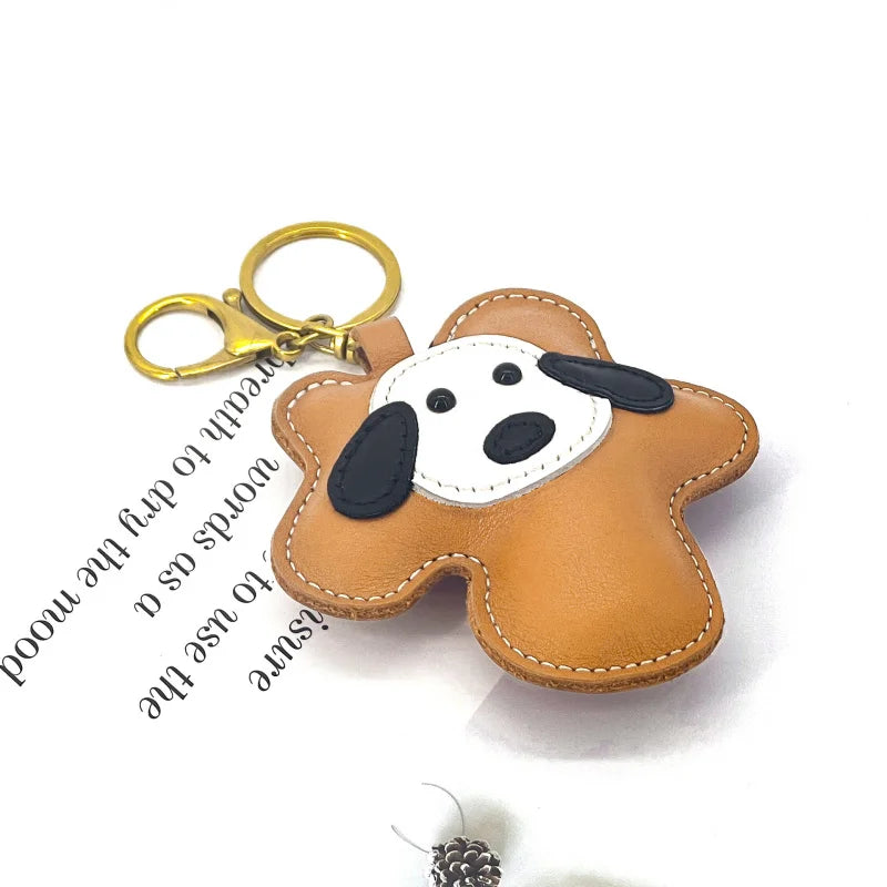 New Cow Leather Dog Keychain Bag Pendant Cute puppy Car Key Ring Luggage Bag Parts Accessories For Women And Men