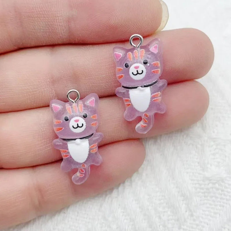 12pcs Cute Mini Cat Resin Pendant DIY Handmade Earrings Necklace Keychain Accessories