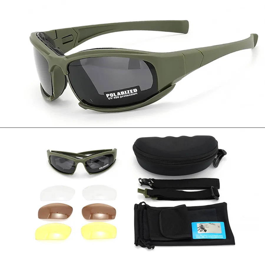 2025 4-Lens Tactical Goggles - Polarized, Windproof & Dustproof Safety Glasses for Outdoor Sports (Climbing, Cycling, Fishing)