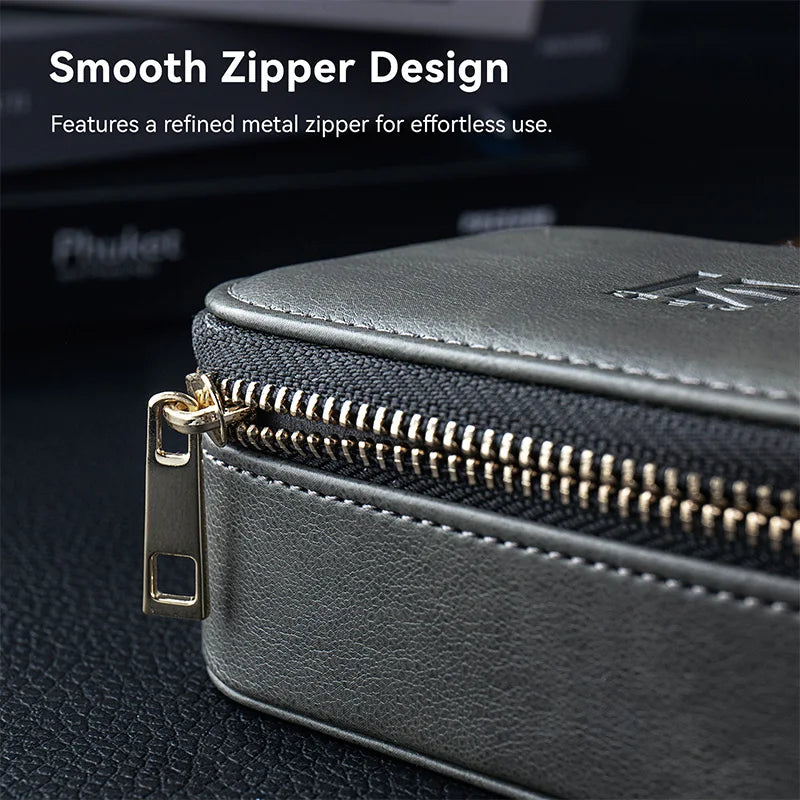 KBEAR BP05 PU Earphone Storage Case – Large zippered design with a cable storage pocket; a portable case for earphones and cable