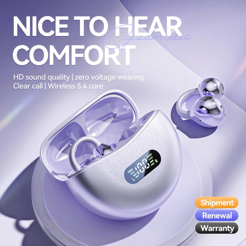 Lenovo Open Ear Clip Earbuds Wireless Bluetooth5.4 Headphone Noise Cancelling Earphone With Mic LED Display for Xiaomi Huawei
