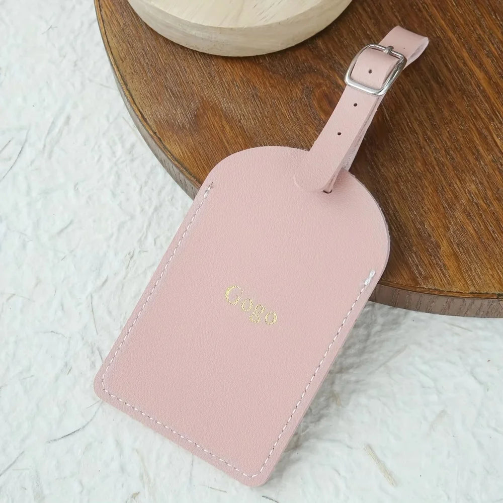 Customized Personalized Name Silver Gold Monogram Vegan Leather Luggage Tag with Privacy Card for Suitcases