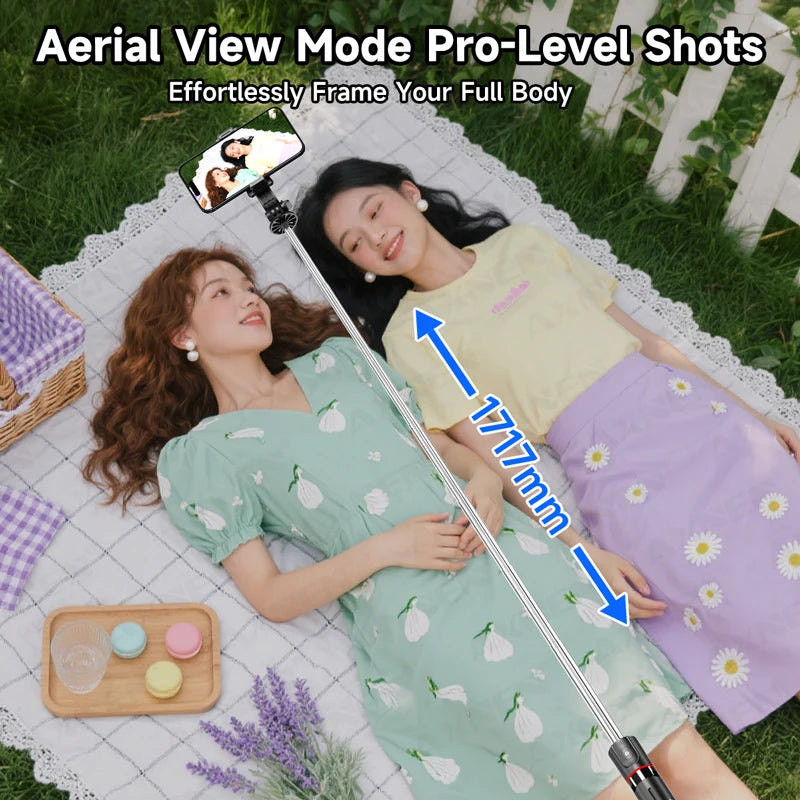 AXNEN F15 Extendable Selfie Stick Tripod 1717mm Stand for Cell Phone Removable Bluetooth Remote 360° Rotation Fill Light Option