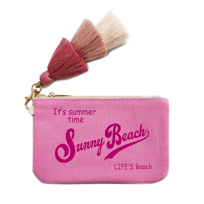 Customizable Letter Purse Leisure Personality Tassel Design Canvas Cotton Women's Clutch Office Gifts Beach Wallet iPhone Bag